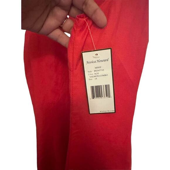 Jessica Howard Linen Sleeveless Midi Dress Accent Collar Size 14 New With Tags - Picture 9 of 10